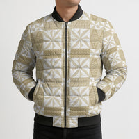 Beige Ngatu Pattern Malo e Lelei Tonga Bomber Puffer Jacket