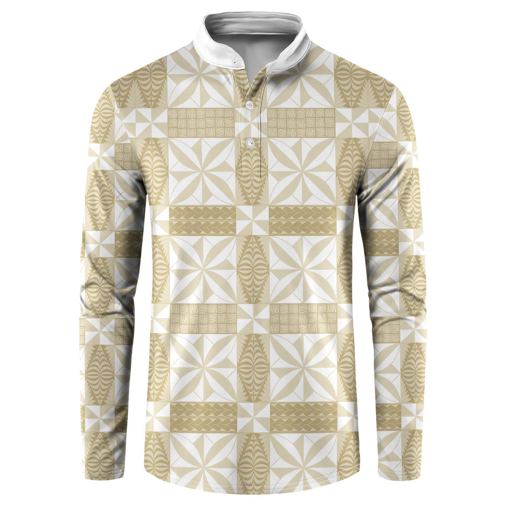 Beige Ngatu Pattern Malo e Lelei Tonga Button Sweatshirt