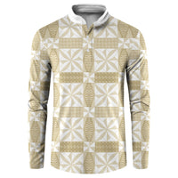 Beige Ngatu Pattern Malo e Lelei Tonga Button Sweatshirt