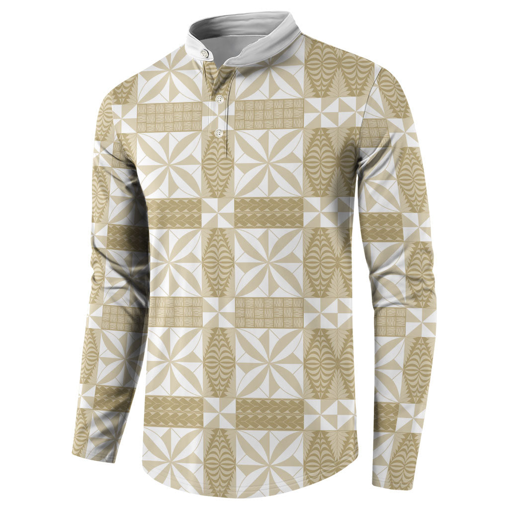Beige Ngatu Pattern Malo e Lelei Tonga Button Sweatshirt