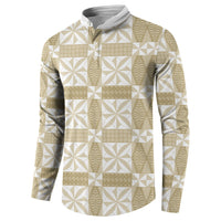 Beige Ngatu Pattern Malo e Lelei Tonga Button Sweatshirt