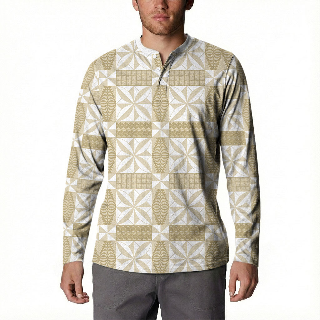 Beige Ngatu Pattern Malo e Lelei Tonga Button Sweatshirt