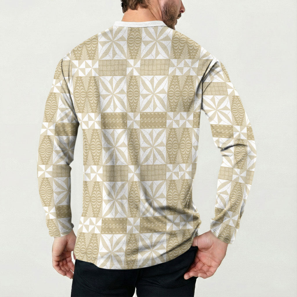 Beige Ngatu Pattern Malo e Lelei Tonga Button Sweatshirt