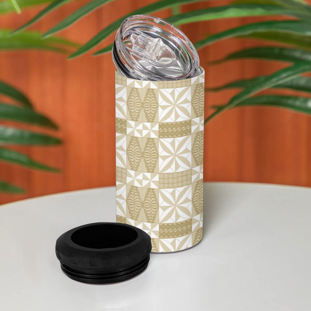 Beige Ngatu Pattern Malo e Lelei Tonga 4 in 1 Can Cooler Tumbler