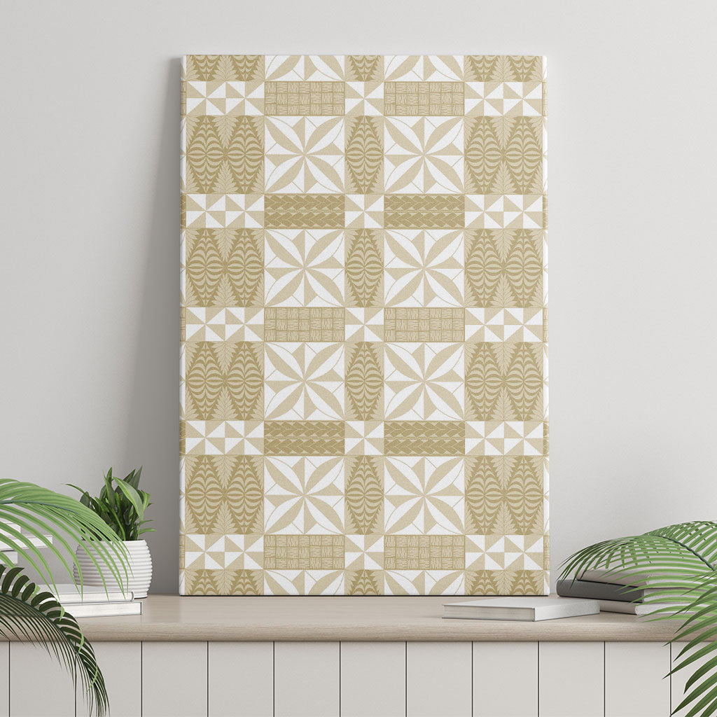 Beige Ngatu Pattern Malo e Lelei Tonga Canvas Wall Art