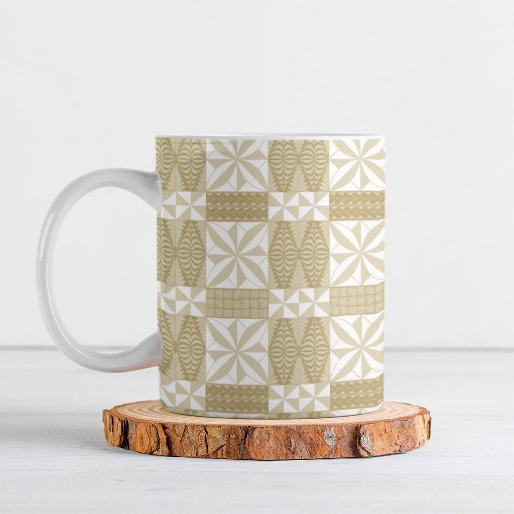 Beige Ngatu Pattern Malo e Lelei Tonga Ceramic Mug