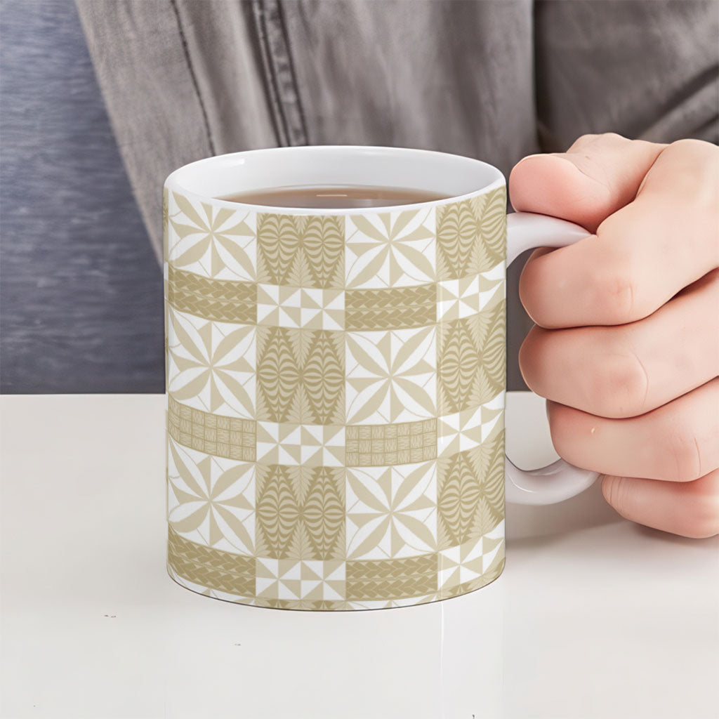 Beige Ngatu Pattern Malo e Lelei Tonga Ceramic Mug