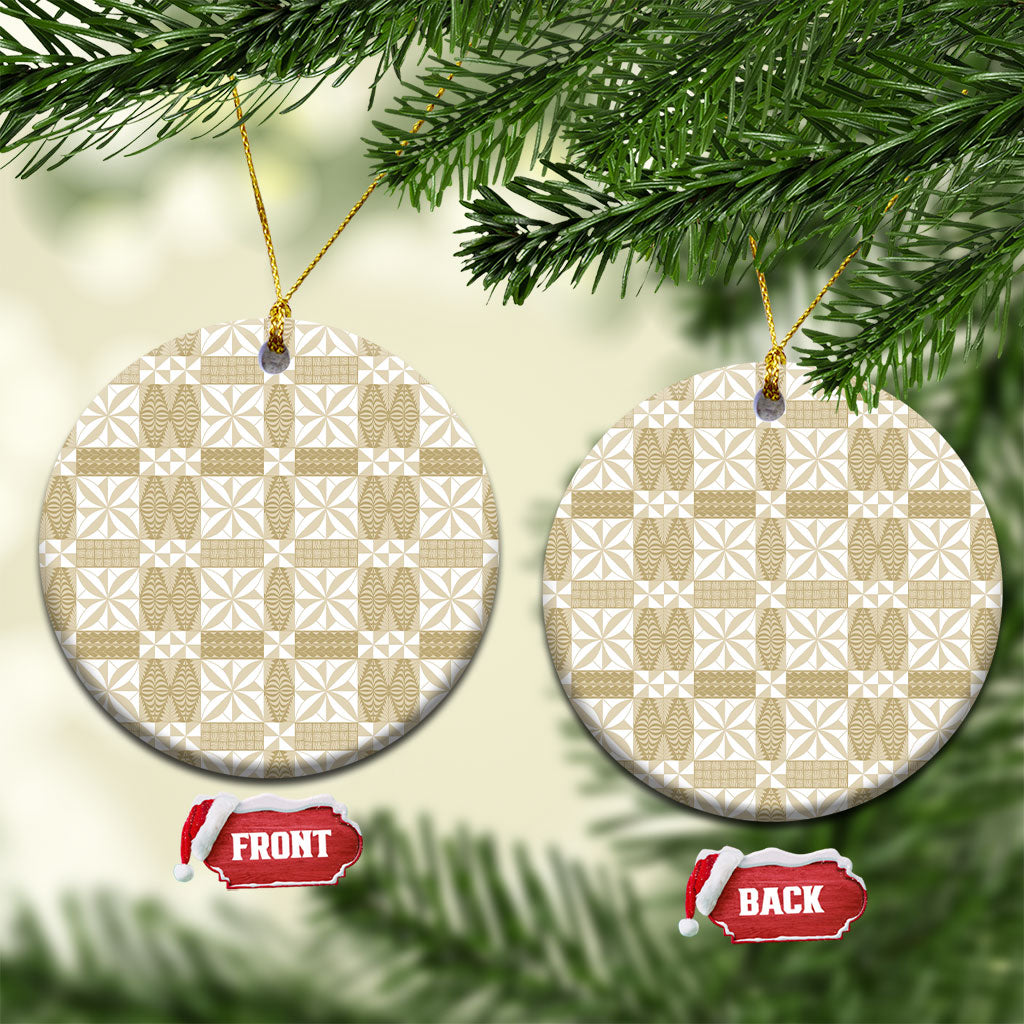 Beige Ngatu Pattern Malo e Lelei Tonga Ceramic Ornament
