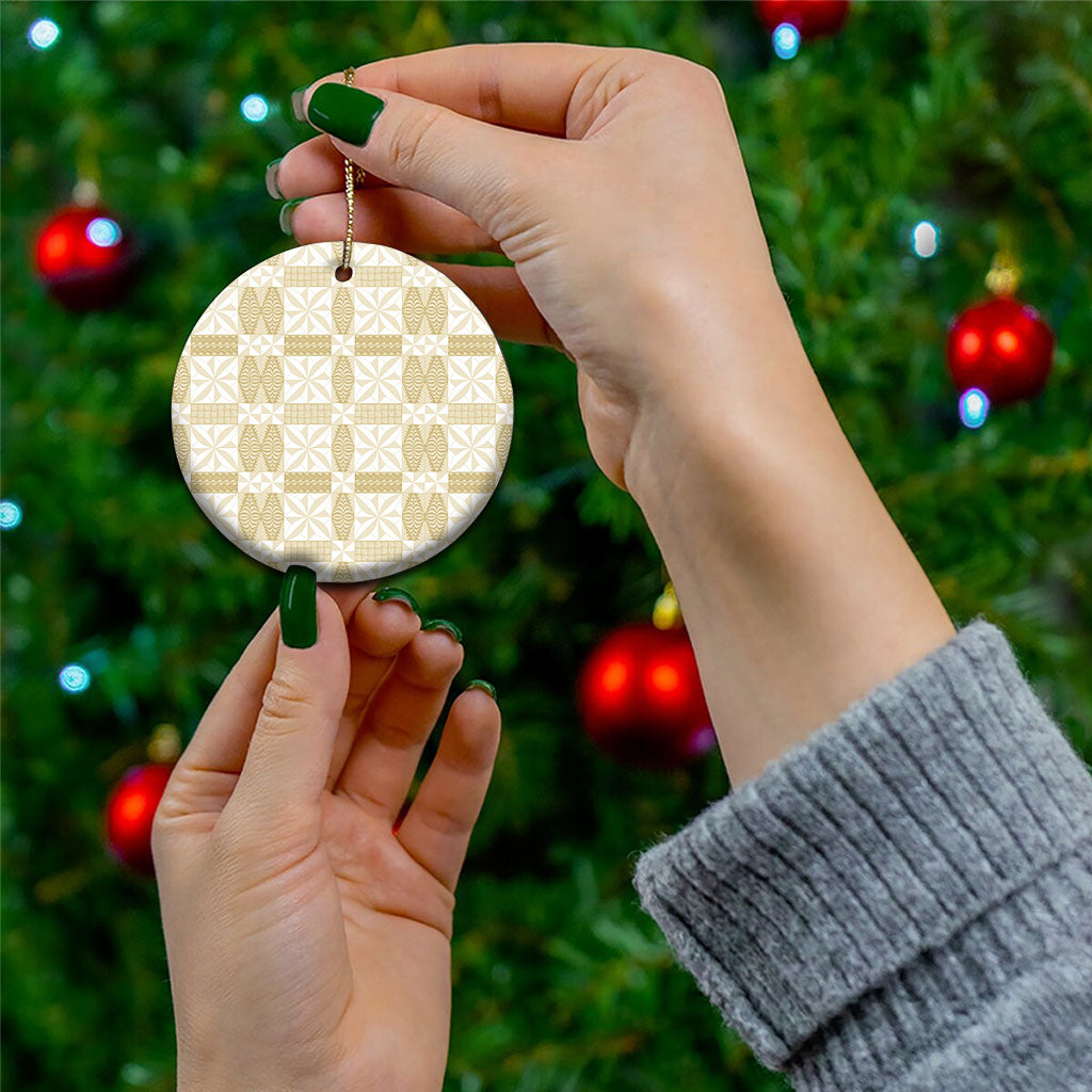 Beige Ngatu Pattern Malo e Lelei Tonga Ceramic Ornament
