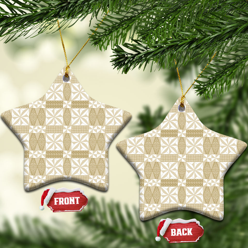 Beige Ngatu Pattern Malo e Lelei Tonga Ceramic Ornament