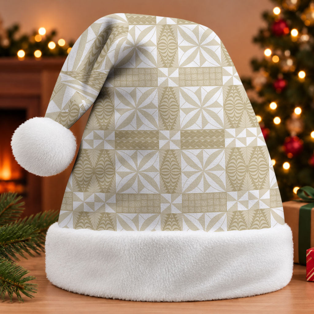 Beige Ngatu Pattern Malo e Lelei Tonga Christmas Santa Hat