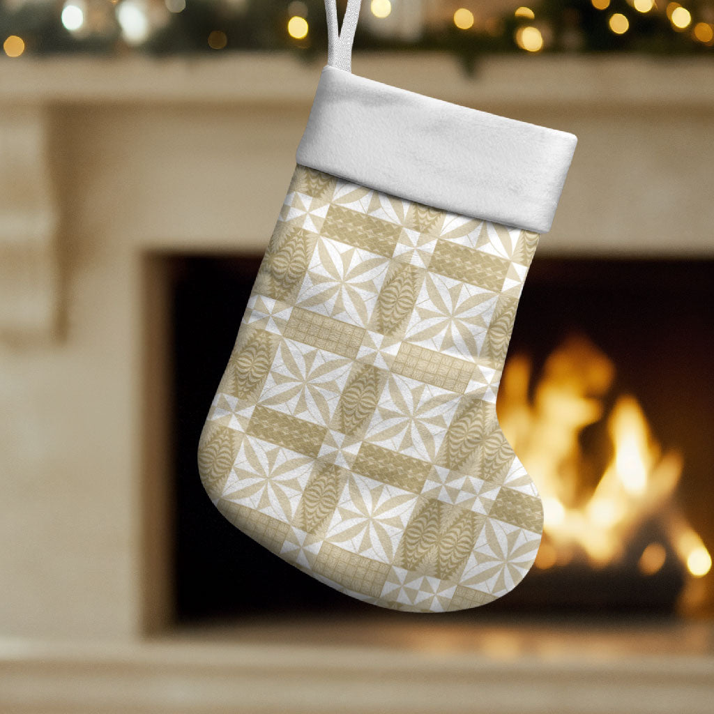 Beige Ngatu Pattern Malo e Lelei Tonga Christmas Stocking
