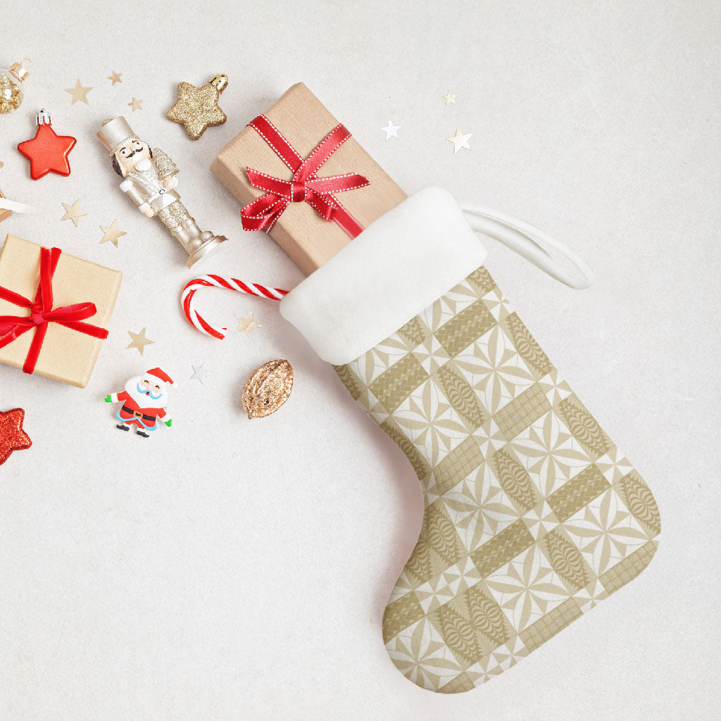 Beige Ngatu Pattern Malo e Lelei Tonga Christmas Stocking