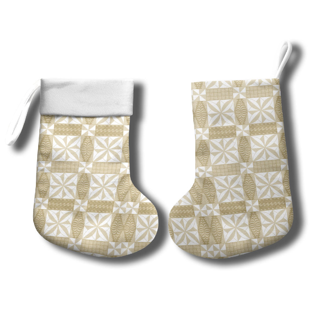 Beige Ngatu Pattern Malo e Lelei Tonga Christmas Stocking