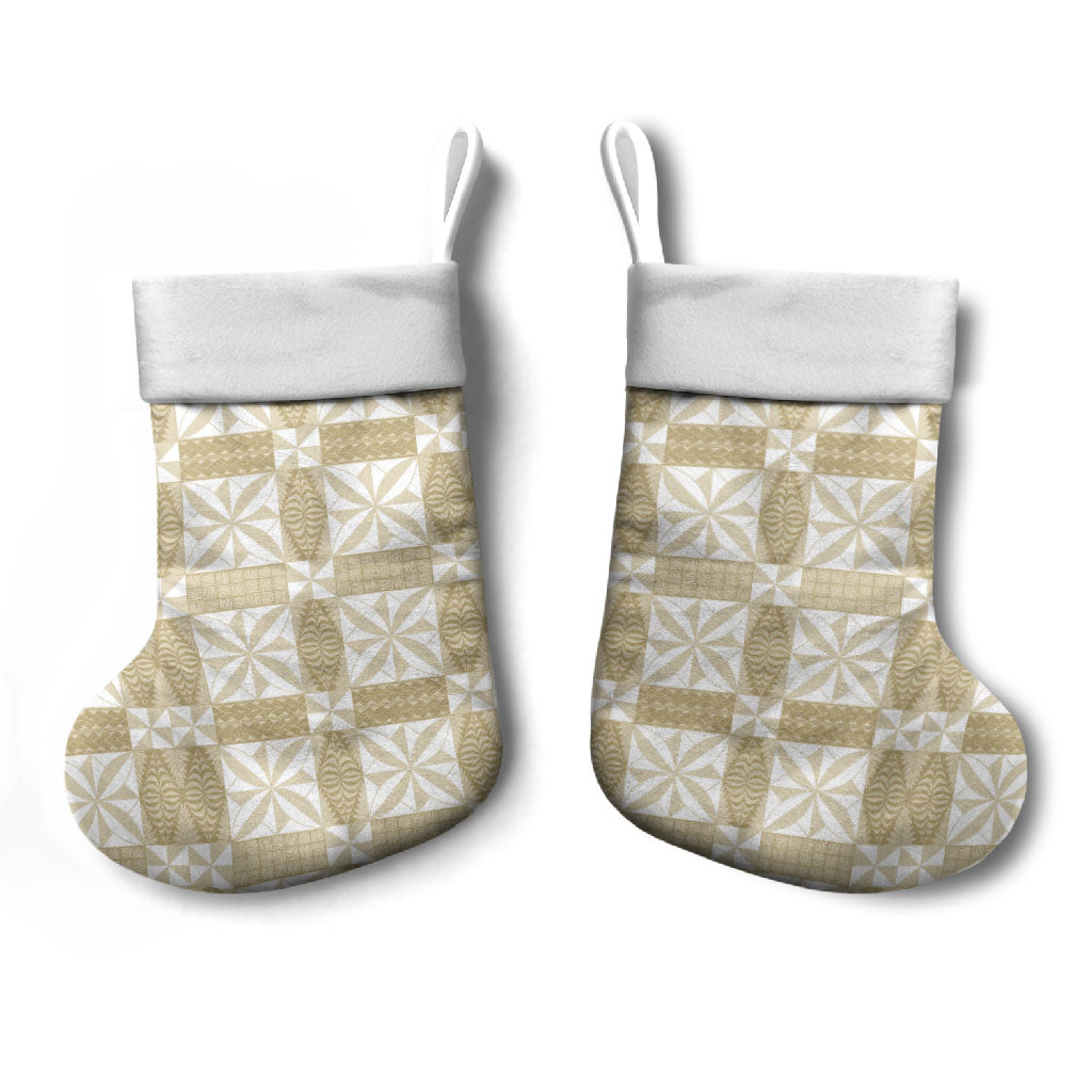 Beige Ngatu Pattern Malo e Lelei Tonga Christmas Stocking