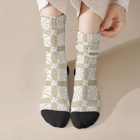 Beige Ngatu Pattern Malo e Lelei Tonga Crew Socks