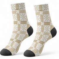 Beige Ngatu Pattern Malo e Lelei Tonga Crew Socks