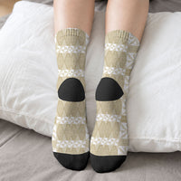 Beige Ngatu Pattern Malo e Lelei Tonga Crew Socks