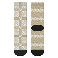 Beige Ngatu Pattern Malo e Lelei Tonga Crew Socks