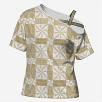 Beige Ngatu Pattern Malo e Lelei Tonga Cross Shoulder Shirt