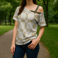 Beige Ngatu Pattern Malo e Lelei Tonga Cross Shoulder Shirt