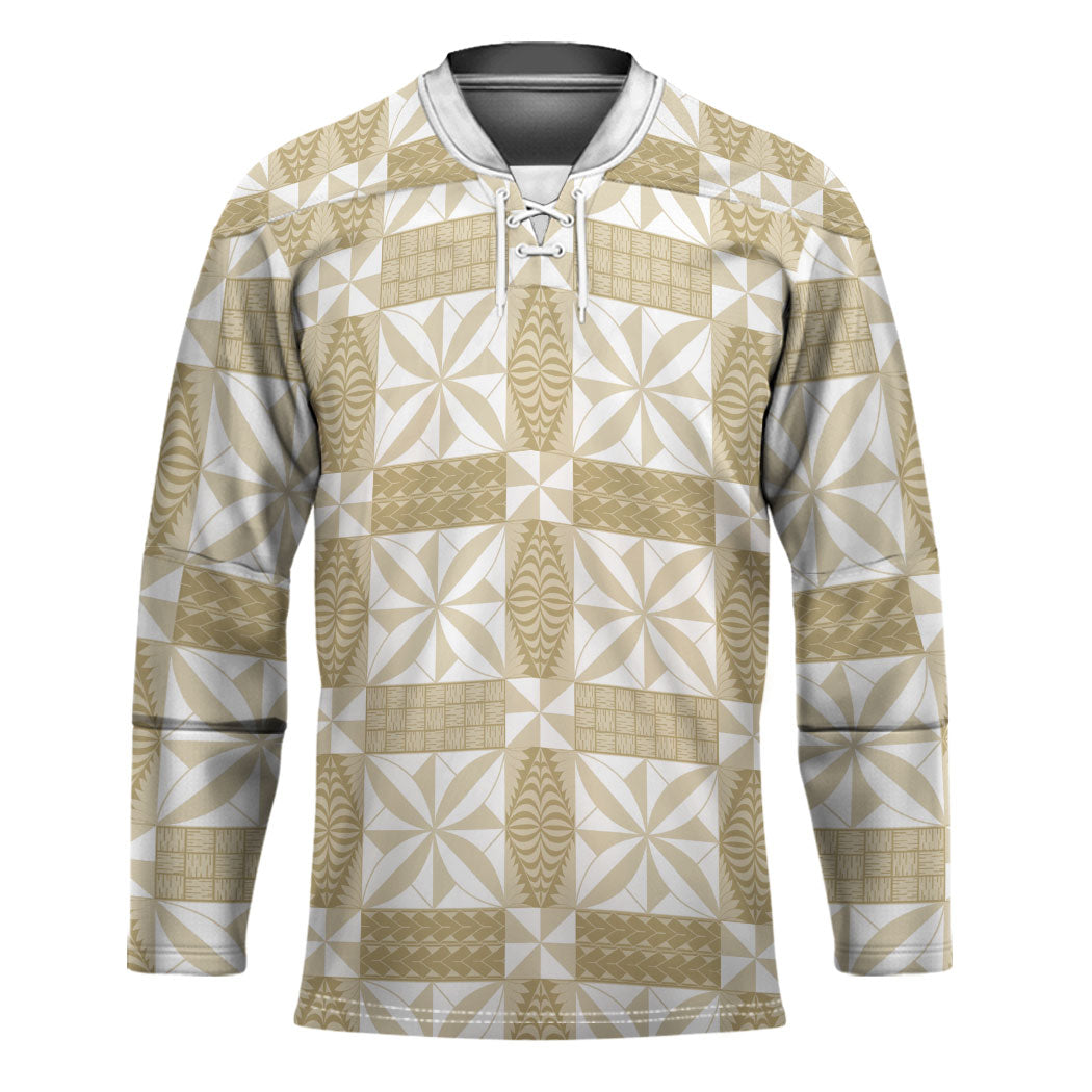 Beige Ngatu Pattern Malo e Lelei Tonga Hockey Jersey LT14 Unisex Beige - Polynesian Pride