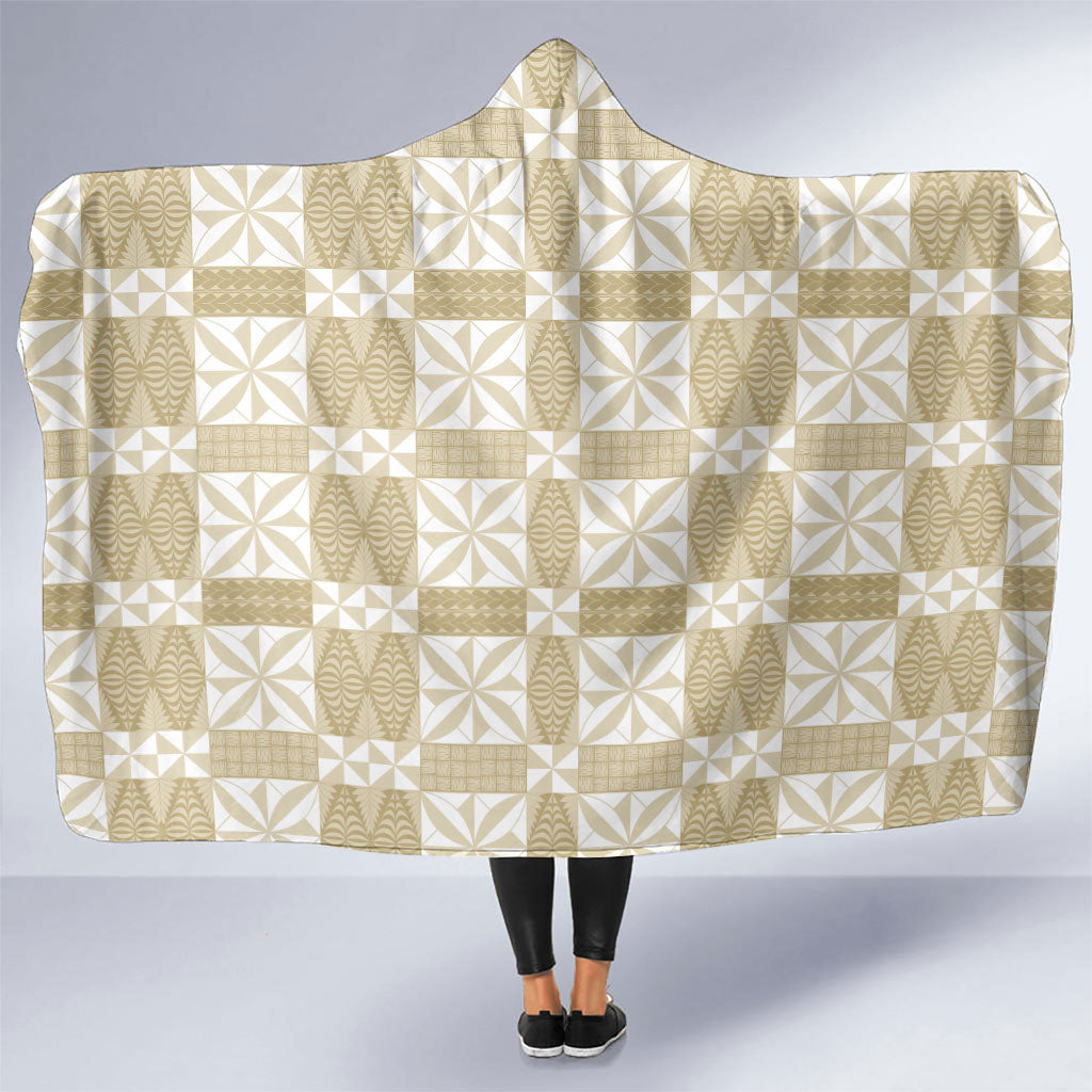 Beige Ngatu Pattern Malo e Lelei Tonga Hooded Blanket