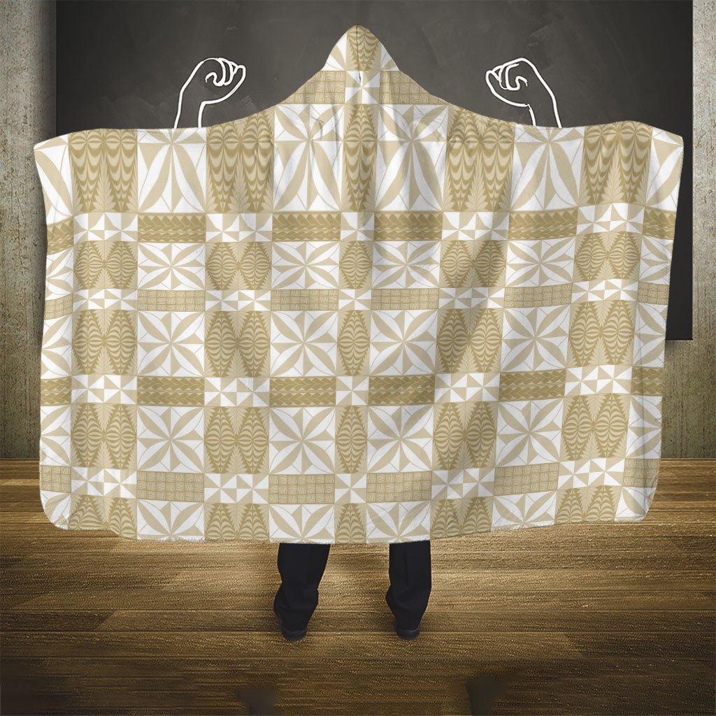Beige Ngatu Pattern Malo e Lelei Tonga Hooded Blanket