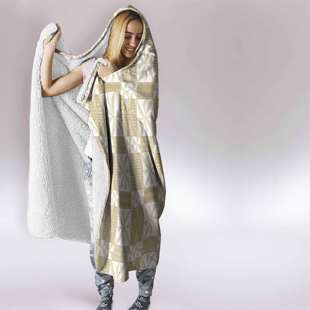 Beige Ngatu Pattern Malo e Lelei Tonga Hooded Blanket