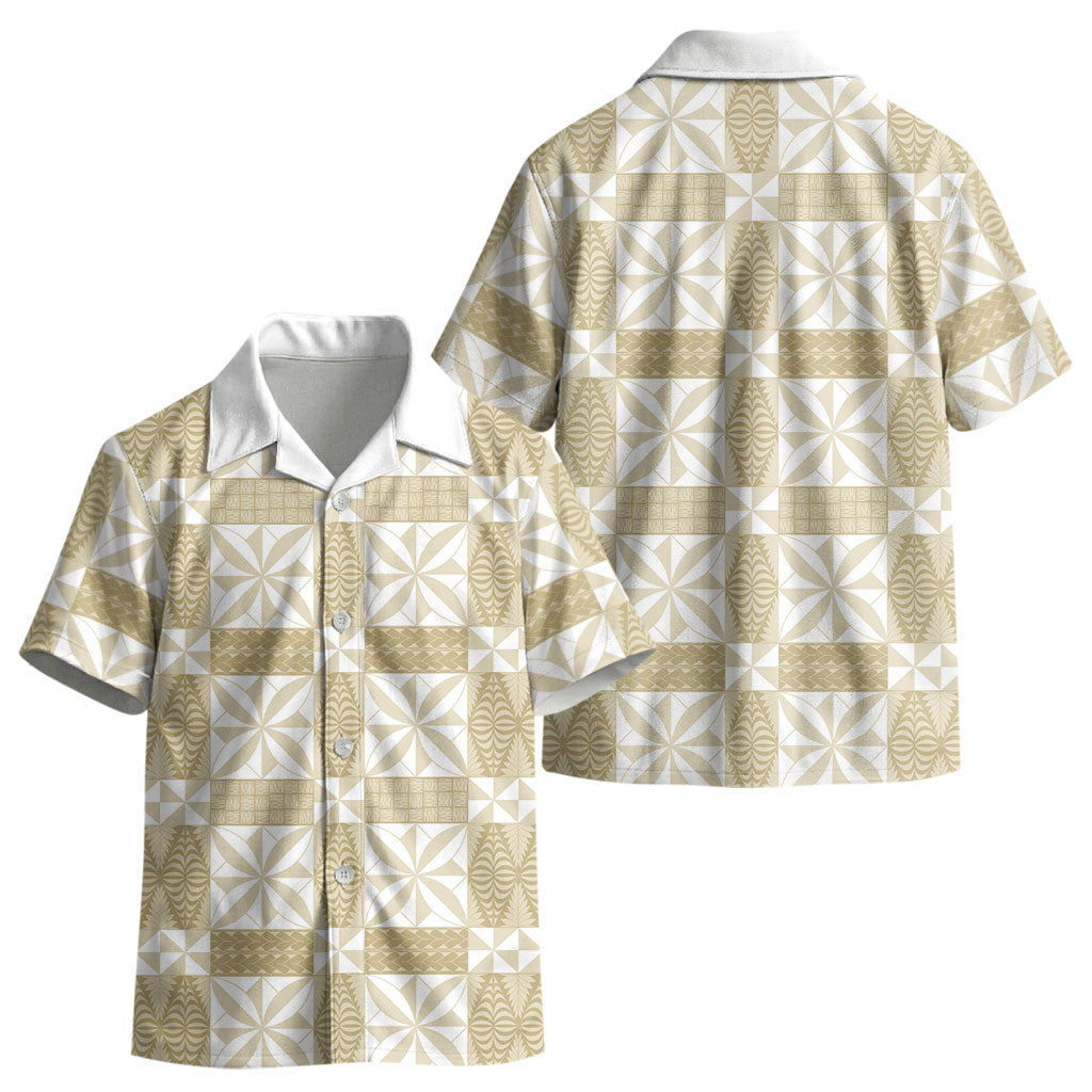 Beige Ngatu Pattern Malo e Lelei Tonga Kid Hawaiian Shirt