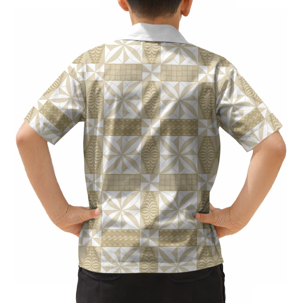 Beige Ngatu Pattern Malo e Lelei Tonga Kid Hawaiian Shirt