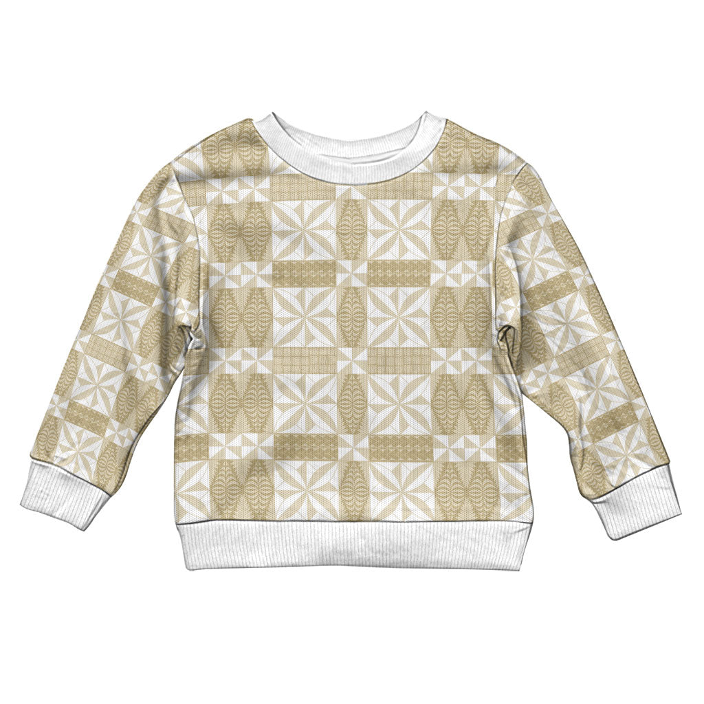 Beige Ngatu Pattern Malo e Lelei Tonga Kid Ugly Christmas Sweater