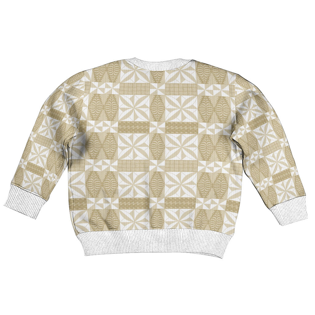 Beige Ngatu Pattern Malo e Lelei Tonga Kid Ugly Christmas Sweater