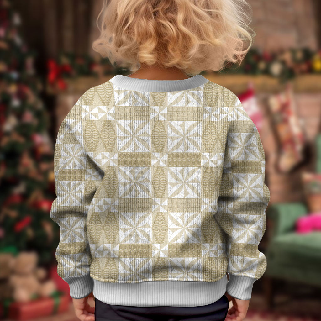 Beige Ngatu Pattern Malo e Lelei Tonga Kid Ugly Christmas Sweater