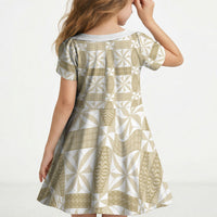 Beige Ngatu Pattern Malo e Lelei Tonga Kid Short Sleeve Dress