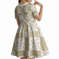 Beige Ngatu Pattern Malo e Lelei Tonga Kid Short Sleeve Dress