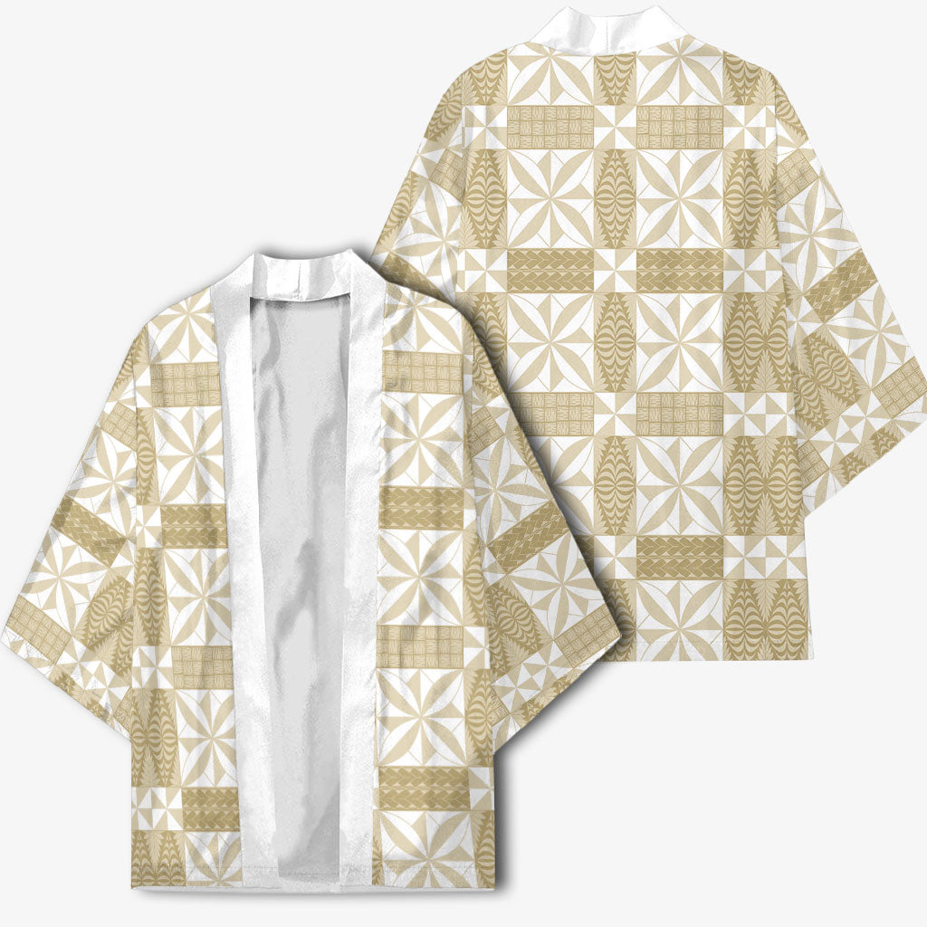 Beige Ngatu Pattern Malo e Lelei Tonga Kimono