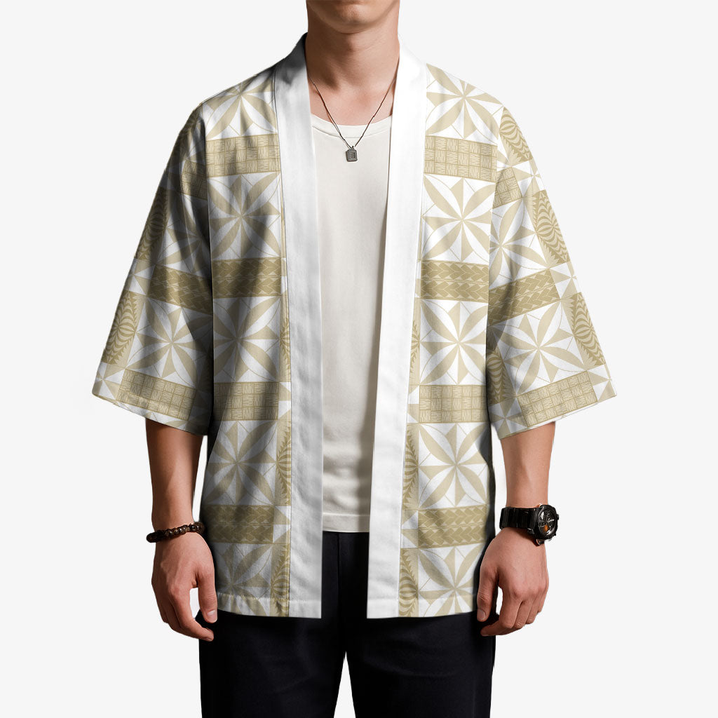 Beige Ngatu Pattern Malo e Lelei Tonga Kimono