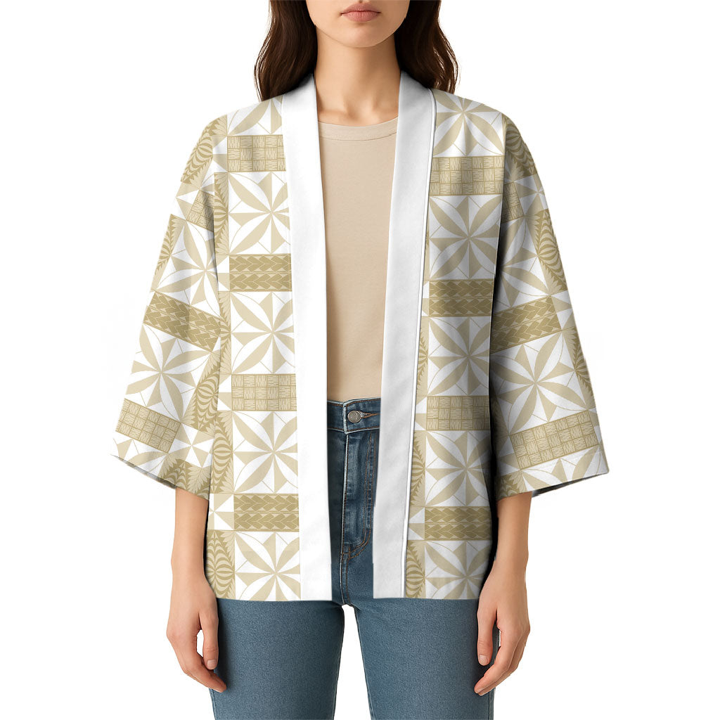 Beige Ngatu Pattern Malo e Lelei Tonga Kimono