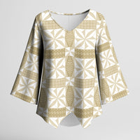 Beige Ngatu Pattern Malo e Lelei Tonga Kimono Sleeve Blouse