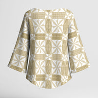 Beige Ngatu Pattern Malo e Lelei Tonga Kimono Sleeve Blouse