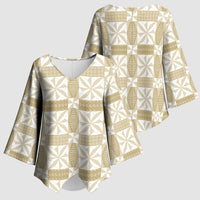 Beige Ngatu Pattern Malo e Lelei Tonga Kimono Sleeve Blouse