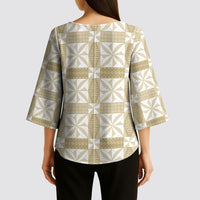 Beige Ngatu Pattern Malo e Lelei Tonga Kimono Sleeve Blouse