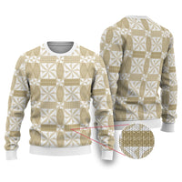 Beige Ngatu Pattern Malo e Lelei Tonga Ugly Christmas Sweater