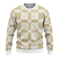 Beige Ngatu Pattern Malo e Lelei Tonga Ugly Christmas Sweater