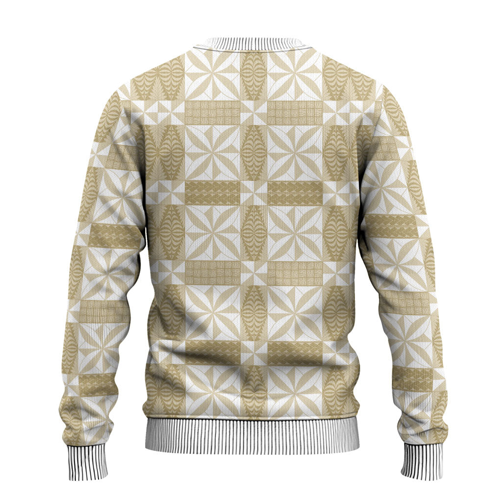 Beige Ngatu Pattern Malo e Lelei Tonga Ugly Christmas Sweater