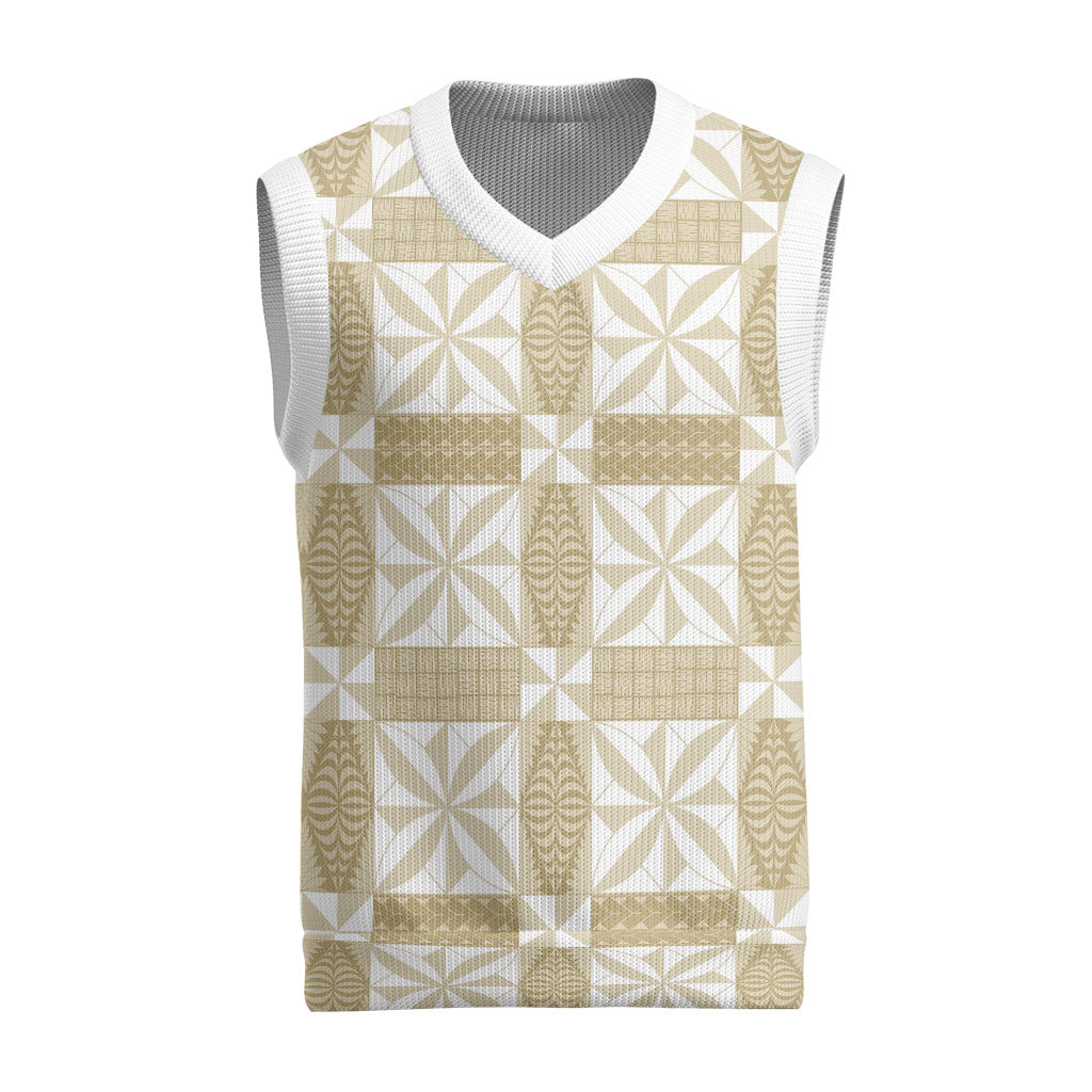 Beige Ngatu Pattern Malo e Lelei Tonga Christmas Knitted V-Neck Vest LT14 Beige - Polynesian Pride