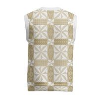 Beige Ngatu Pattern Malo e Lelei Tonga Christmas Knitted V-Neck Vest