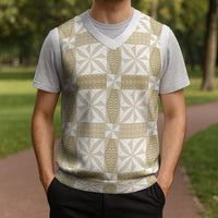 Beige Ngatu Pattern Malo e Lelei Tonga Christmas Knitted V-Neck Vest