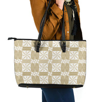 Beige Ngatu Pattern Malo e Lelei Tonga Leather Tote Bag